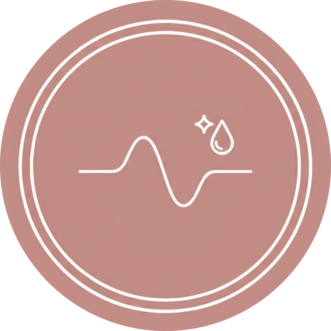 Minimalist icon of a stable glucose wave representing low-sugar, hormone-safe wellness products.