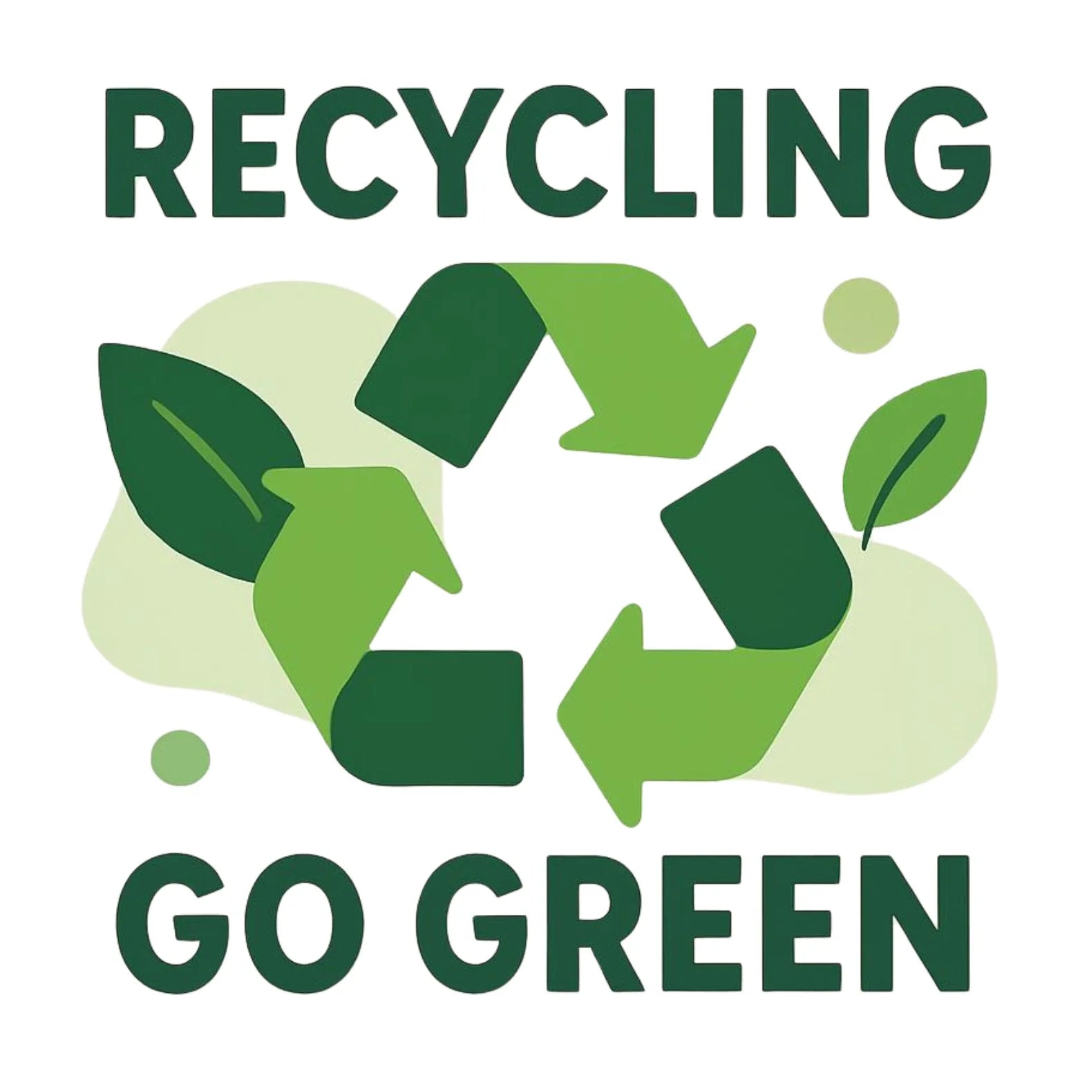 Recycling and sustainability illustration featuring a green recycling symbol with leaves, representing eco-friendly practices, waste reduction, and environmental responsibility.